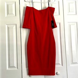 Form fitting gorgeous off the shoulder red dress